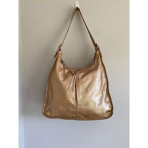 Rare Y2K HOBO Leather Gold Metallic Shoulder Bag 2-way Adjustable shoulder Strap